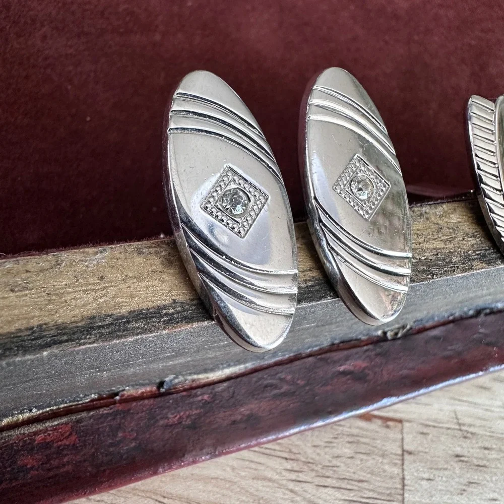 Vintage MCM Foster Silver Cuff Links + Unsigned Matching Oval Pair Set‎